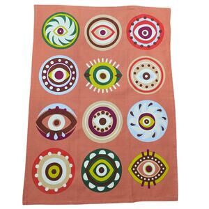 Anthropologie All Seeing Eyes Multicolor Kitchen Dish Towel 29" X 21" NWT